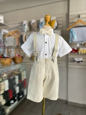 13064. Conjunto cuatro piezas en ivory de short con tirantes