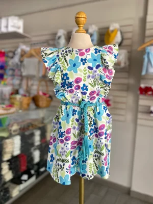 34138. Jumper azul con flores azules y rosas