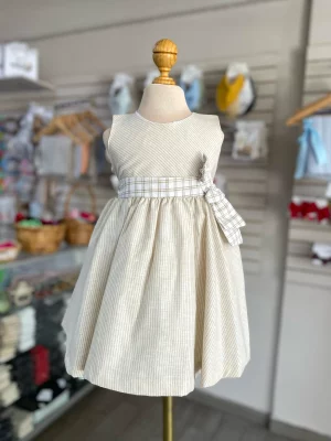 34139. Vestido a rayas con detalle de moño a cuadros