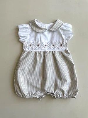 34143. Ranita a rayas beige con blanco