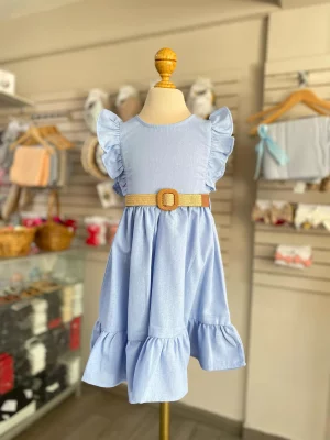 34152. Vestido azul claro con cinto