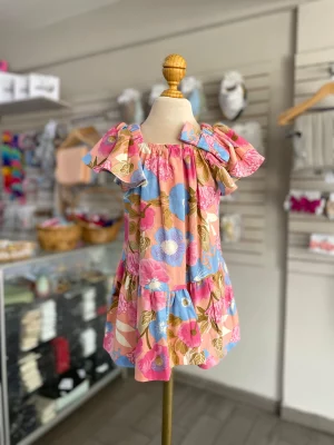 34160. Vestido super fresco de flores azules y rosas