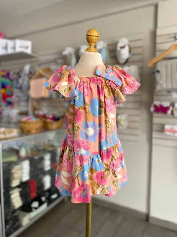 34160. Vestido super fresco de flores azules y rosas
