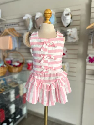 34187. Conjunto a rayas con detalle de tres moñitos