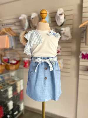 34189. Conjunto de faldita blanco con azul