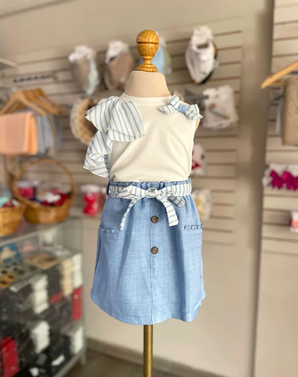 34189. Conjunto de faldita blanco con azul