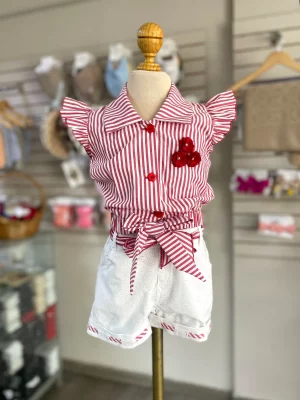 34192. Conjunto de blusita a rayas y short blanco
