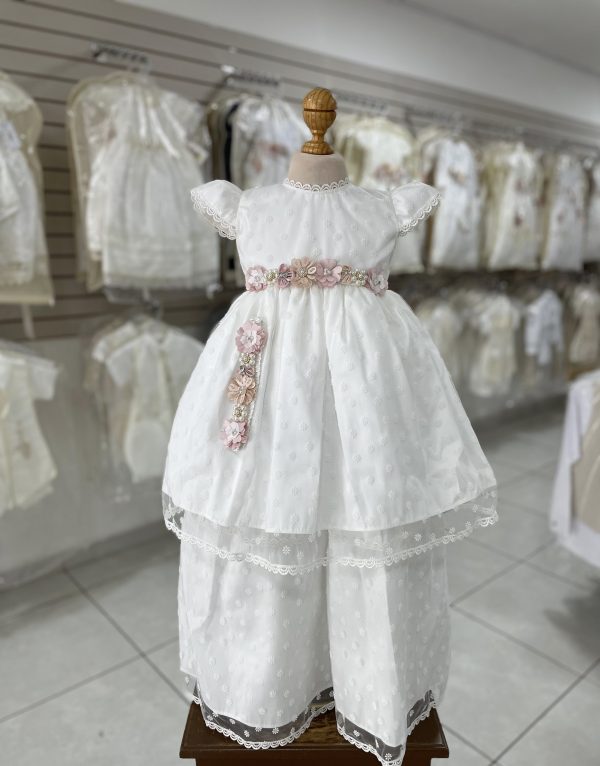 7311. Ropon desmontable con detalles de flor rosa y perlitas
