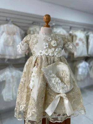 7344. Ropon champagne de temporada con flores 3D