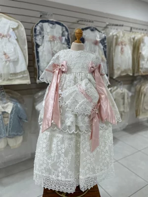 34249. Ropon desmontable con detalle de moños y liston en rosa