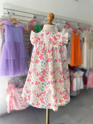 34263. Vestido de flores con detalle de olan en manguita