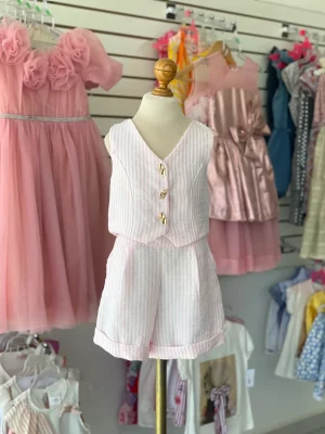 34278. Conjunto rosa a rayas de chalequito