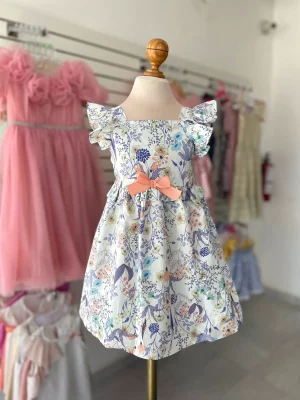34301. Vestido de flores con moñito salmon