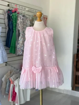 34331. Vestido rosa de moñitos en tul