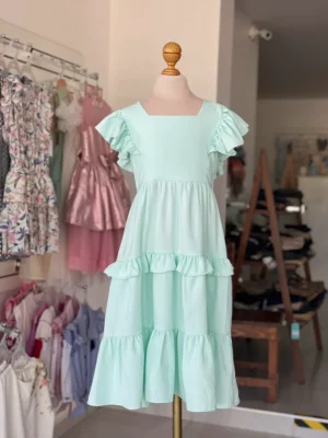 34334. Vestido azul verde de olanes