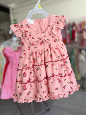 34351. Vestido rosa de flores con detalle de olancito