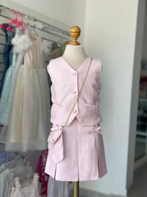 34352. Conjunto de faldita en color palo de rosa con bolsita