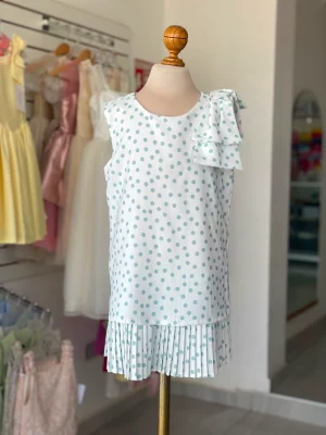 34368. Vestido a lunares azules con moñito al hombro