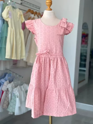 34391. Vestido rosa con moño de lado